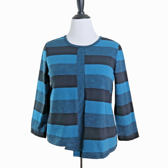 Habitat Size M Stripe Asymmetrical Hem Tee Jersey Blue Black - Picture 1 of 10